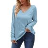 imageArachampCloz Womens Soft V Neck Long Sleeve Fall Casual Regular Fit Sweater TopsLight Blue