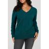 imageArachampCloz Womens Soft V Neck Long Sleeve Fall Casual Regular Fit Sweater TopsPeacock Green 02