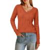 imageArachampCloz Womens Soft V Neck Long Sleeve Fall Casual Regular Fit Sweater TopsRust