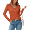 imageArachampCloz Womens Soft V Neck Long Sleeve Fall Casual Regular Fit Sweater TopsRust