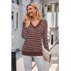 imageArachampCloz Womens Soft V Neck Long Sleeve Fall Casual Regular Fit Sweater TopsStriped Brown White