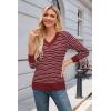 imageArachampCloz Womens Soft V Neck Long Sleeve Fall Casual Regular Fit Sweater TopsStriped Dark Red White