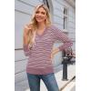 imageArachampCloz Womens Soft V Neck Long Sleeve Fall Casual Regular Fit Sweater TopsStriped Grey Purple White