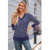 imageArachampCloz Womens Soft V Neck Long Sleeve Fall Casual Regular Fit Sweater TopsStriped Navy White