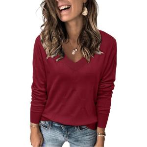 imageArachampCloz Womens Soft V Neck Long Sleeve Fall Casual Regular Fit Sweater TopsBurgundy