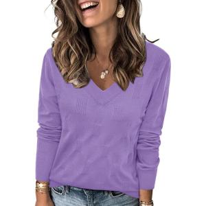 imageArachampCloz Womens Soft V Neck Long Sleeve Fall Casual Regular Fit Sweater TopsLilac