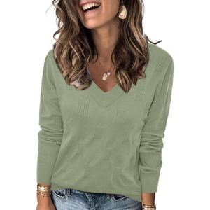 imageArachampCloz Womens Soft V Neck Long Sleeve Fall Casual Regular Fit Sweater TopsSage Green