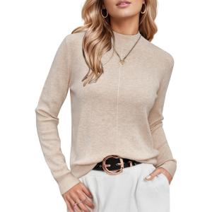 imageArachampCloz Womens Wool Blend Fall Sweaters Mock Neck Business Casual OutfitsAapricot