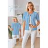 imageArachampCloz Womens Lightweight Short Sleeve Business Casual Cropped Cardigan TopsLight Blue
