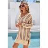 imageArachampCloz Womens Linen Blend Summer Swim Suit Cover Up V Neck Crochet Dress Striped Beach Vacation Outfits 2026Apricot Stripe