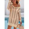 imageArachampCloz Womens Linen Blend Summer Swim Suit Cover Up V Neck Crochet Dress Striped Beach Vacation Outfits 2026Apricot Stripe