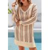 imageArachampCloz Womens Linen Blend Summer Swim Suit Cover Up V Neck Crochet Dress Striped Beach Vacation Outfits 2026Apricot Stripe