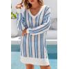 imageArachampCloz Womens Linen Blend Summer Swim Suit Cover Up V Neck Crochet Dress Striped Beach Vacation Outfits 2026Blue Stripe