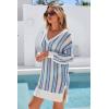 imageArachampCloz Womens Linen Blend Summer Swim Suit Cover Up V Neck Crochet Dress Striped Beach Vacation Outfits 2026Blue Stripe