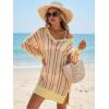 imageArachampCloz Womens Linen Blend Summer Swim Suit Cover Up V Neck Crochet Dress Striped Beach Vacation Outfits 2026Brick Stripe