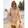 imageArachampCloz Womens Linen Blend Summer Swim Suit Cover Up V Neck Crochet Dress Striped Beach Vacation Outfits 2026Brick Stripe