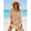 imageArachampCloz Womens Linen Blend Summer Swim Suit Cover Up V Neck Crochet Dress Striped Beach Vacation Outfits 2026Brick Stripe