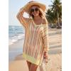 imageArachampCloz Womens Linen Blend Summer Swim Suit Cover Up V Neck Crochet Dress Striped Beach Vacation Outfits 2026Brick Stripe