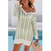 imageArachampCloz Womens Linen Blend Summer Swim Suit Cover Up V Neck Crochet Dress Striped Beach Vacation Outfits 2026Green Stripe