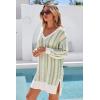 imageArachampCloz Womens Linen Blend Summer Swim Suit Cover Up V Neck Crochet Dress Striped Beach Vacation Outfits 2026Green Stripe