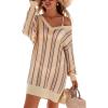 imageArachampCloz Womens Linen Blend Summer Swim Suit Cover Up V Neck Crochet Dress Striped Beach Vacation Outfits 2026Apricot Stripe