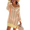 imageArachampCloz Womens Linen Blend Summer Swim Suit Cover Up V Neck Crochet Dress Striped Beach Vacation Outfits 2026Brick Stripe