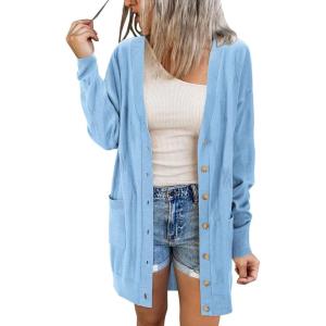 imageArachampCloz Womens Lightweight Cardigan Sweater Fashion Long Sleeve Summer Casual Outfits with Pocket Cozy CloudsBlue