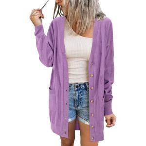 imageArachampCloz Womens Lightweight Cardigan Sweater Fashion Long Sleeve Summer Casual Outfits with Pocket Cozy CloudsGrey Purple