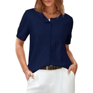 imageArachampCloz Womens Lightweight Short Sleeve Business Casual Cropped Cardigan TopsNavy