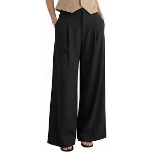 imageArachampCloz Womens Linen Blend Wide Leg AllSeason Business Casual Outfits Dress PantsBlack