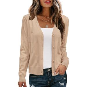 imageArachampCloz Womens Soft Cropped Cardigan Casual Lightweight Shrug Sweater TopsApricot