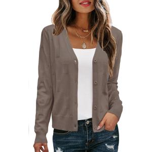 imageArachampCloz Womens Soft Cropped Cardigan Casual Lightweight Shrug Sweater TopsCamel