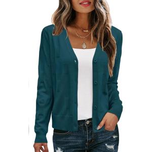 imageArachampCloz Womens Soft Cropped Cardigan Casual Lightweight Shrug Sweater TopsDark Green
