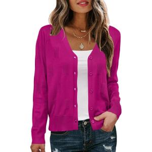 imageArachampCloz Womens Soft Cropped Cardigan Casual Lightweight Shrug Sweater TopsMagenta Pink