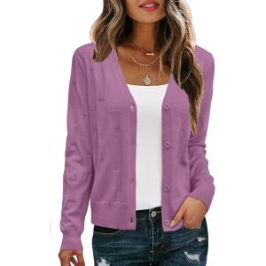 imageArachampCloz Womens Soft Cropped Cardigan Casual Lightweight Shrug Sweater TopsPurple