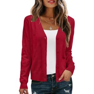 imageArachampCloz Womens Soft Cropped Cardigan Casual Lightweight Shrug Sweater TopsRed