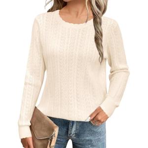 imageArachampCloz Womens Spring Summer Scalloped Short Sleeve Tops Textured ShirtsBivory Apricot