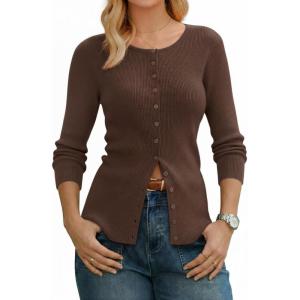 imageArachampCloz Womens Wool Blend Button Up Spring Business Cardigan Tops Outfits 2026Coffee