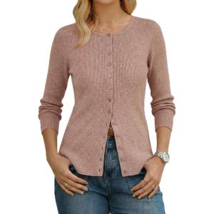 imageArachampCloz Womens Wool Blend Button Up Spring Business Cardigan Tops Outfits 2026Oatmeal Dusty Pink