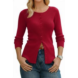 imageArachampCloz Womens Wool Blend Button Up Spring Business Cardigan Tops Outfits 2026Red