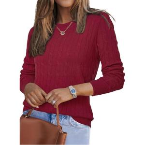 imageArachampCloz Womens Wool Blend Classic Crew Neck Casual Fall SweatersCableburgundy