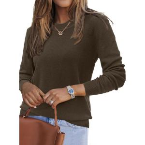 imageArachampCloz Womens Wool Blend Classic Crew Neck Casual Fall SweatersDark Brown
