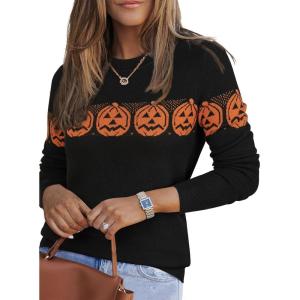 imageArachampCloz Womens Wool Blend Classic Crew Neck Casual Fall SweatersHalloween Pumpkin
