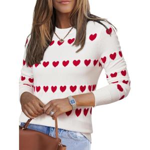 imageArachampCloz Womens Wool Blend Classic Crew Neck Casual Fall SweatersOffwhite Red Heart