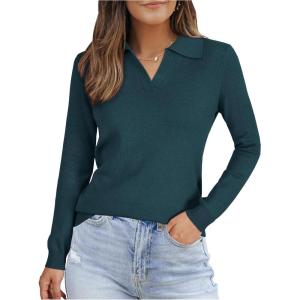 imageArachampCloz Womens Wool Blend Collared Polo Pullover Spring Sweaters Business Casual Outfits 2026Bluish Green