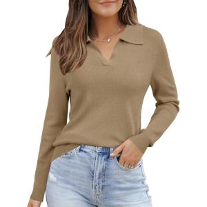 imageArachampCloz Womens Wool Blend Collared Polo Pullover Spring Sweaters Business Casual Outfits 2026Camel