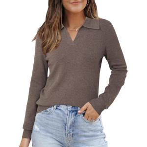 imageArachampCloz Womens Wool Blend Collared Polo Pullover Spring Sweaters Business Casual Outfits 2026Coffee