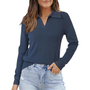 imageArachampCloz Womens Wool Blend Collared Polo Pullover Spring Sweaters Business Casual Outfits 2026Dark Blue