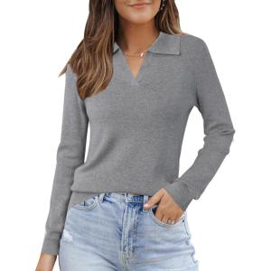 imageArachampCloz Womens Wool Blend Collared Polo Pullover Spring Sweaters Business Casual Outfits 2026Dark Gray