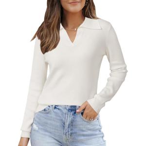 imageArachampCloz Womens Wool Blend Collared Polo Pullover Spring Sweaters Business Casual Outfits 2026Offwhite